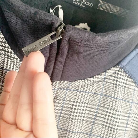 Marc Ecko Cut & Sew Jacket Blue Gray Plaid Stripe Zip Front Racing Stripes Large - Picture 5 of 7